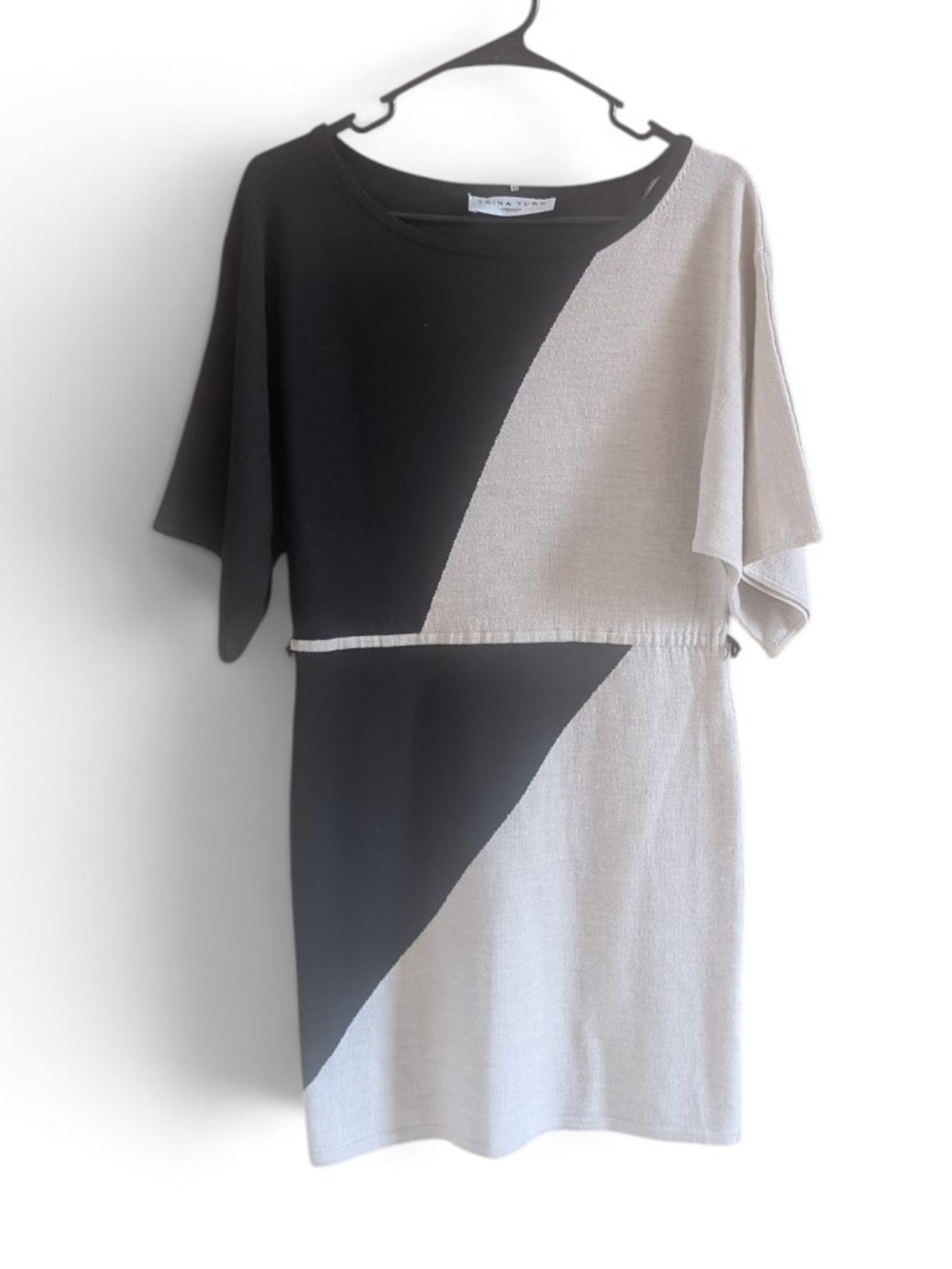 Trina Turk Nijinski Black Cream Colorblock Merino Wool Knit Dress